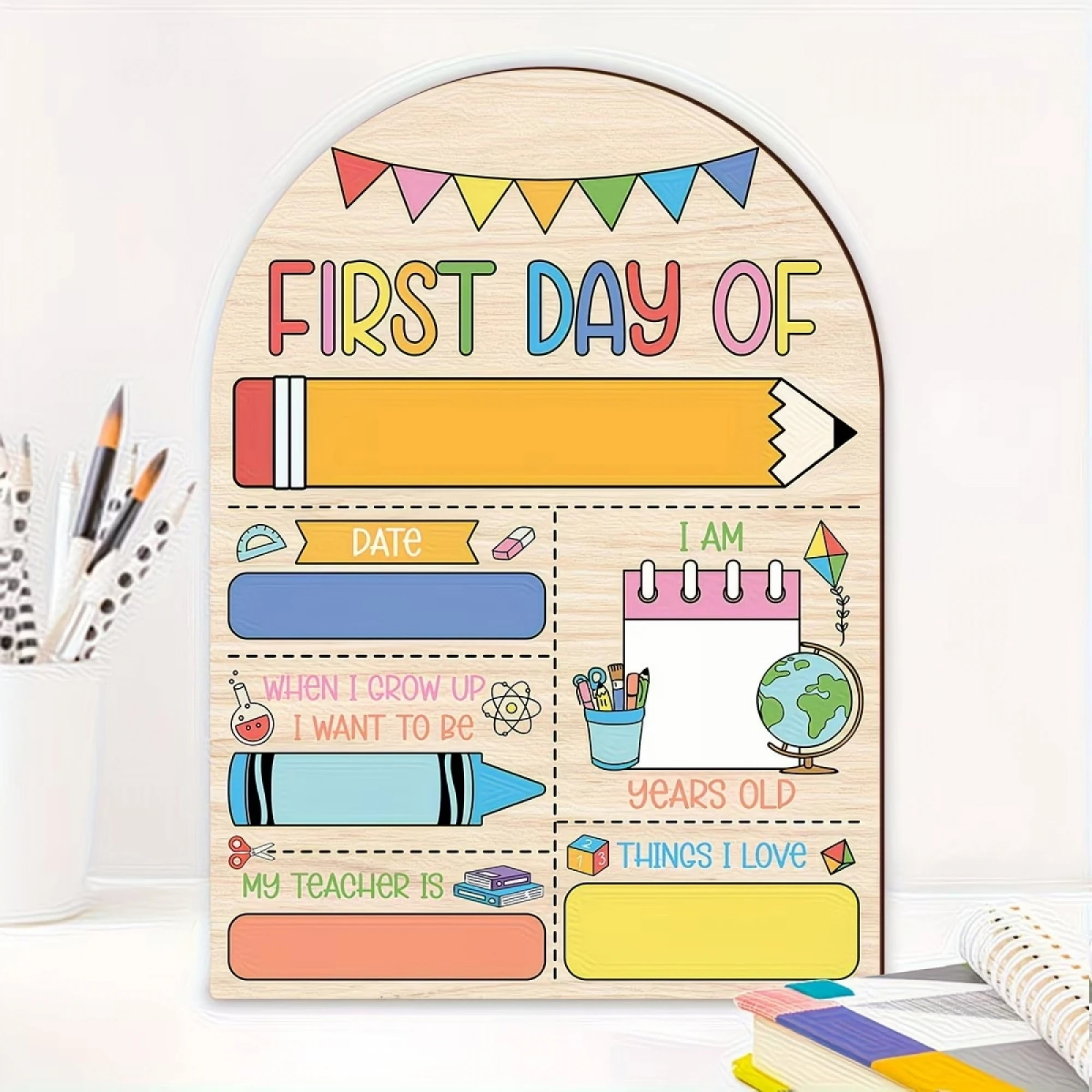 Day-Of First Day Of School Photo Prop First-Day Sign Wooden Board Wooden 1 St Kindergarten Compact First Day Of