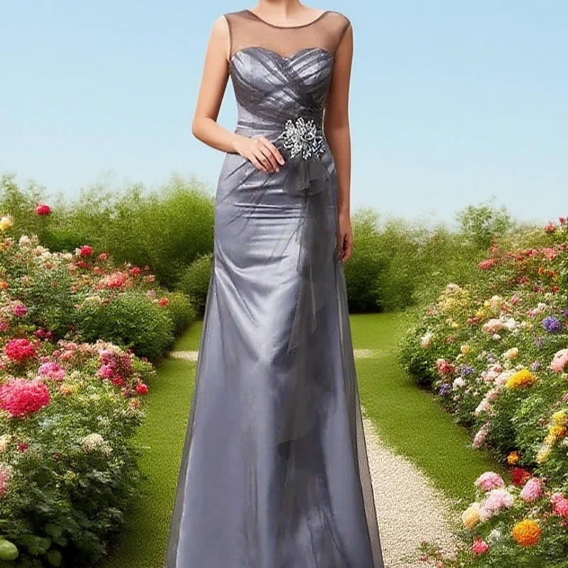 

Customized Gray Mother Of The Bride Dresses Mermaid Cap Sleeves Satin Beaded Plus Size Long Groom Mother Dresses For Wedding