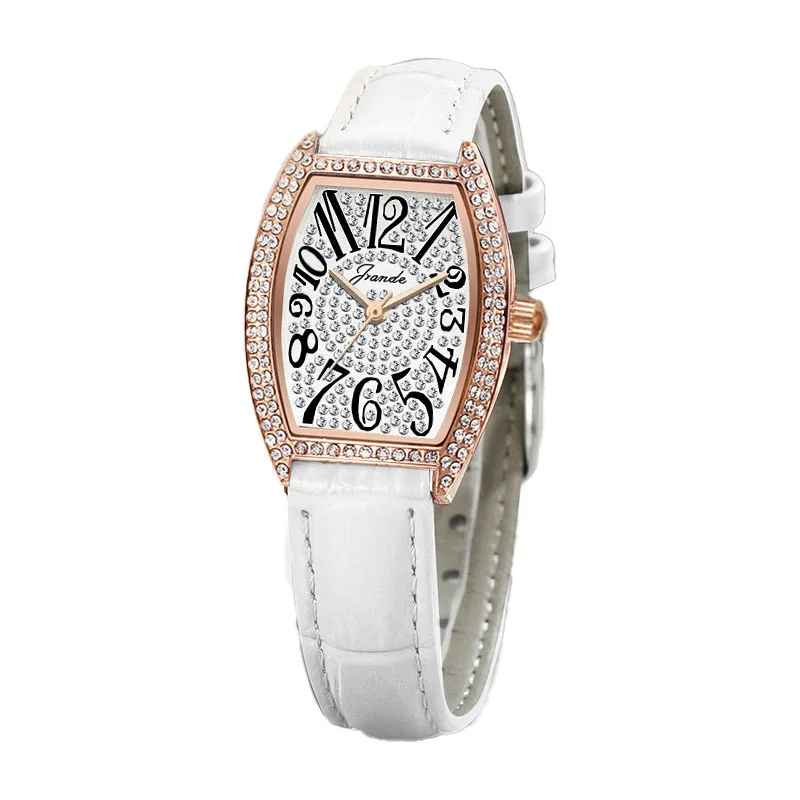 Neu in Uhren für Damen, modische Quarzuhr, originelle wasserdichte Handuhr, Tonneau-Leder, elegante Damen-Armbanduhr