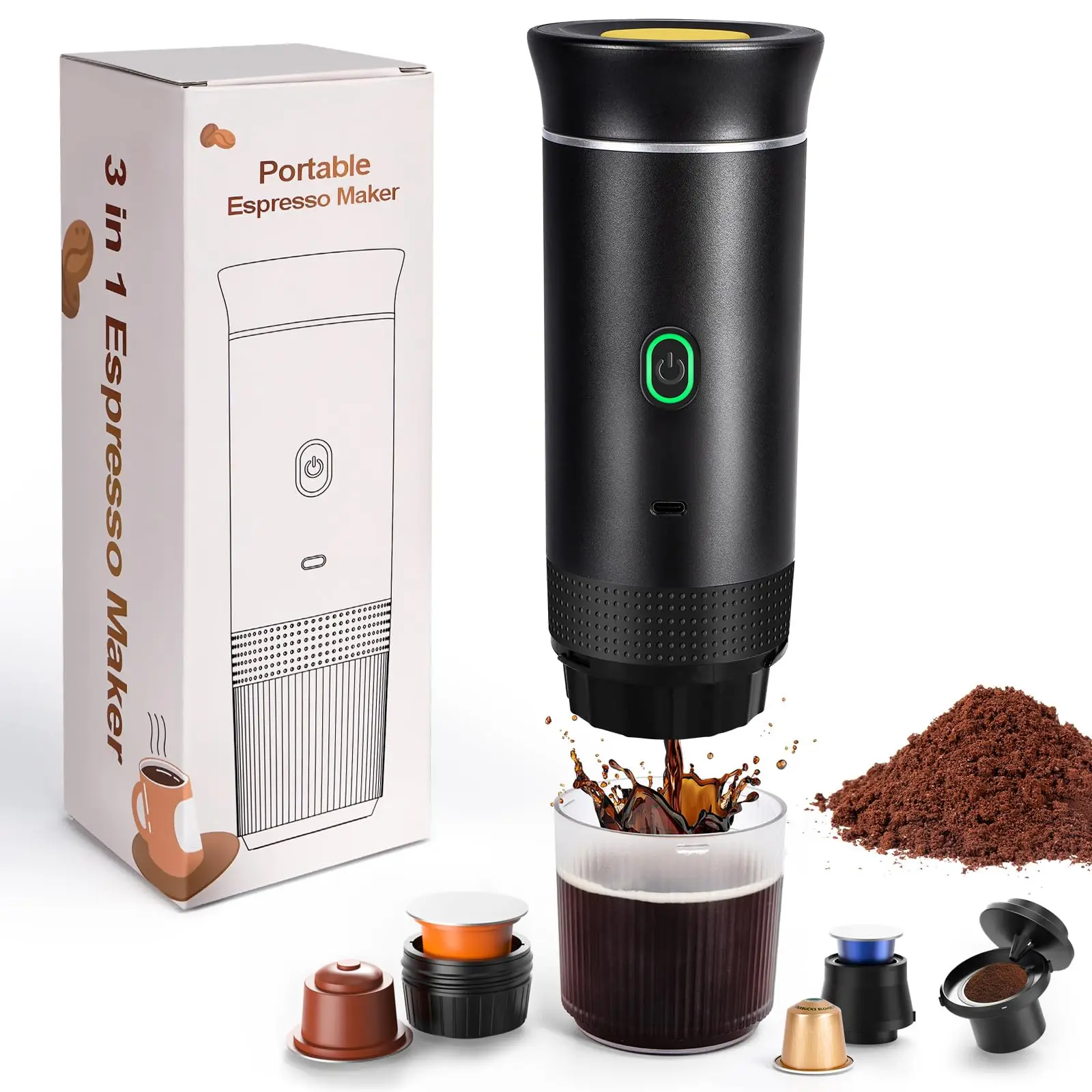 Caffettiera portatile Piccola macchina per caffè espresso Caffettiera da viaggio per auto all'aperto Zaino da campeggio Caffettiera leggera 3 in1