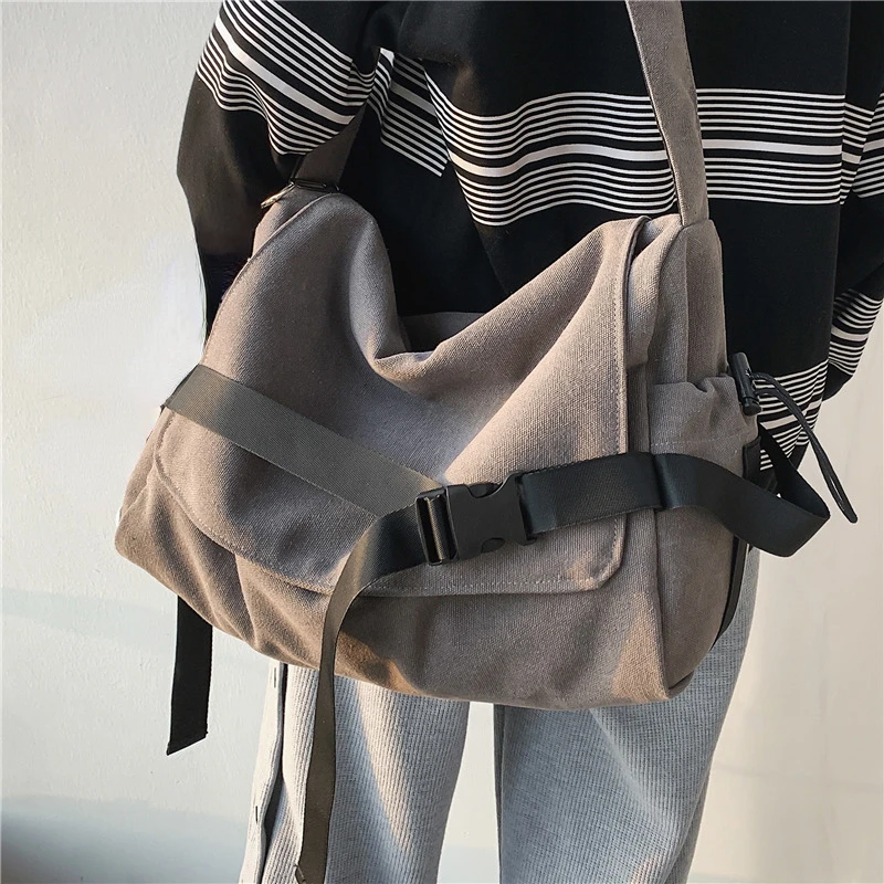 High-capacity Vintage Men Casual Messenger Bags All Match Y2k Aesthetic Women Shoulder Bag New Trendy Simple Handbags Crossbody