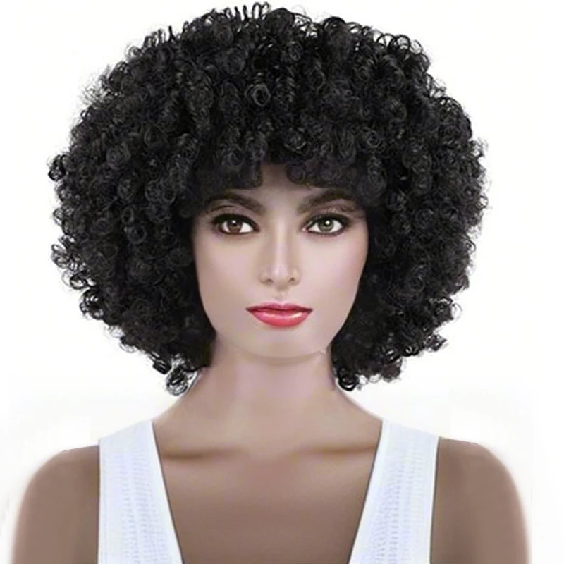 

12 inch black small curly wig, high-temperature heat-resistant synthetic, elegant and suitable for Halloween and Christmas wear