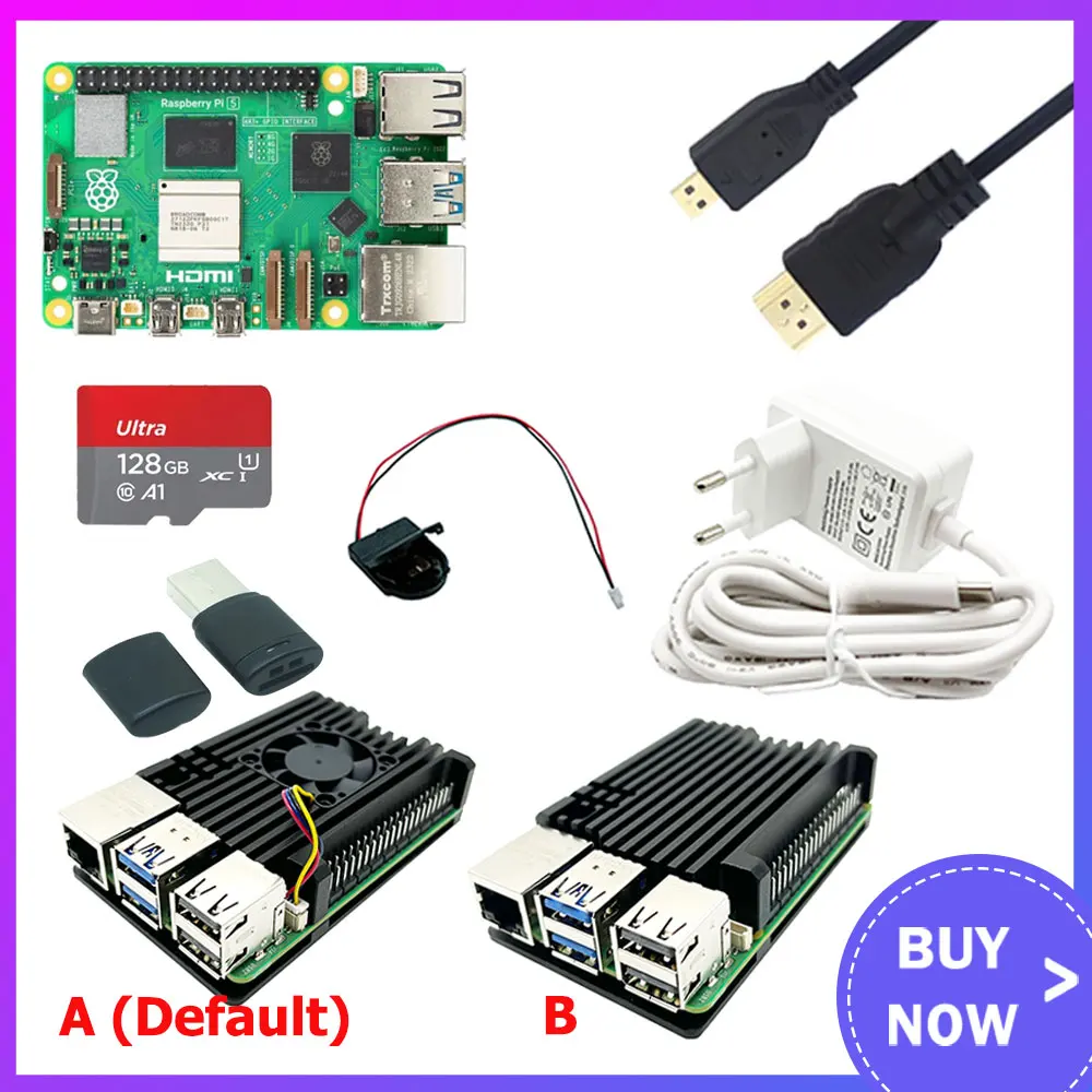 Original Raspberry Pi 5 Model Pi5 4GB / 8GB RAM Optional Aluminium Alloy Case Power Supply for Pi5