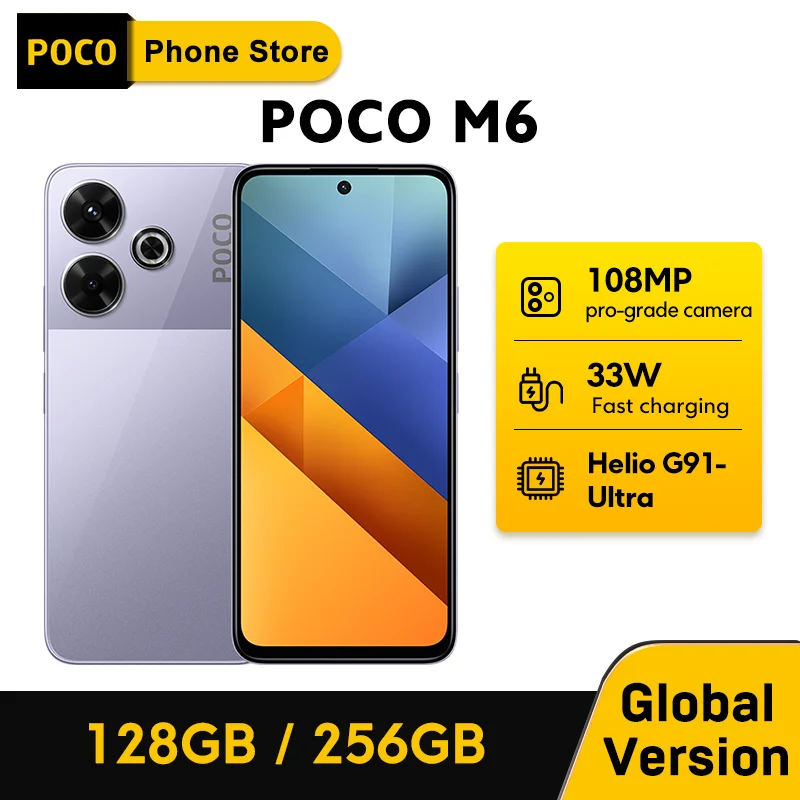 New POCO M6 Global Version Smartphone MediaTek Helio G91 Ultra 6.79'' 90Hz FHD+ Display 108MP Camera 33W Fast Charging  NFC