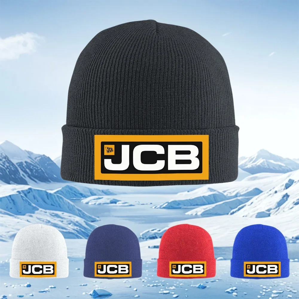 2026 JCB logo white bold black background Men Women Unisex Knitted Hat Beanie Pullover Cap Winter Thermal Warm Christmas Outdoor