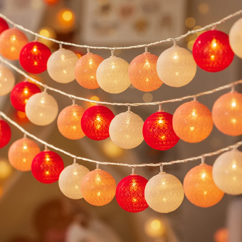 4CM Cotton Ball Light String Garland Fairy Lamp LED Holiday Wedding Party Home Bed Decoration Battery box Valentine's Day
