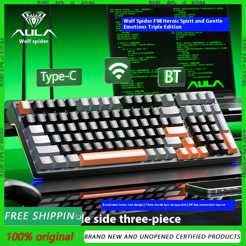

AULA F98 Wireless customized mechanical keyboard hot swappable music rhythm game e-sports office fps for use Three mode