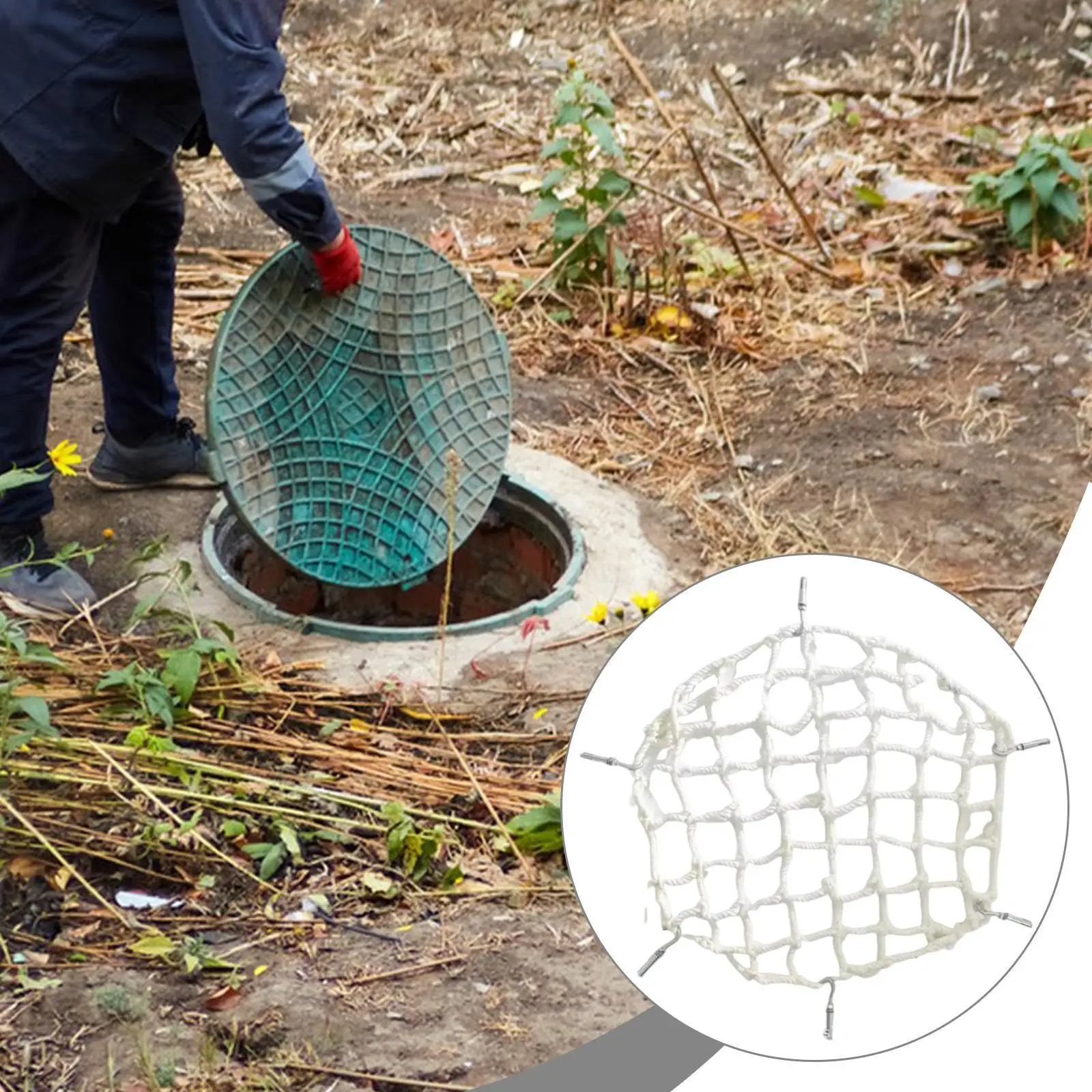 Easy Installation Protective Net for Manhole Covers Heavy Duty Nylon Safety Mesh for Sewer Drainage Systems with Galvanized