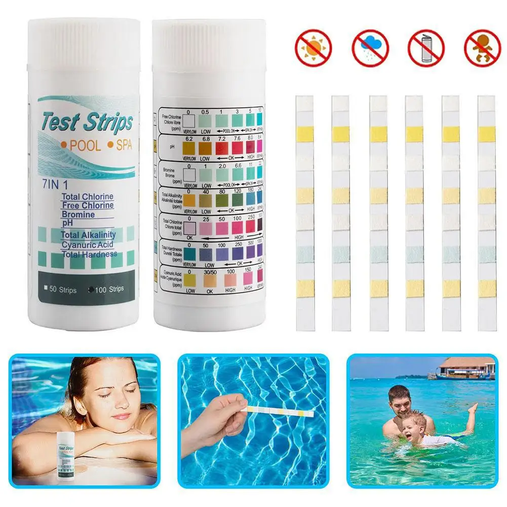 3/7in1 Chlorine PH Test Strips SPA Swimming Pool Water Value Chlorine Residual Tester Paper Strip Test Hardness Alkalinity L2X9