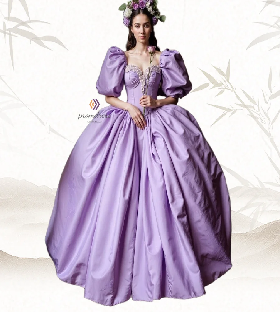 

Vintage Light Purple Civil War Prom Dress With Lace Puff Short Sleeve Ball Gown Medieval Evening Dress Formal Party Customized