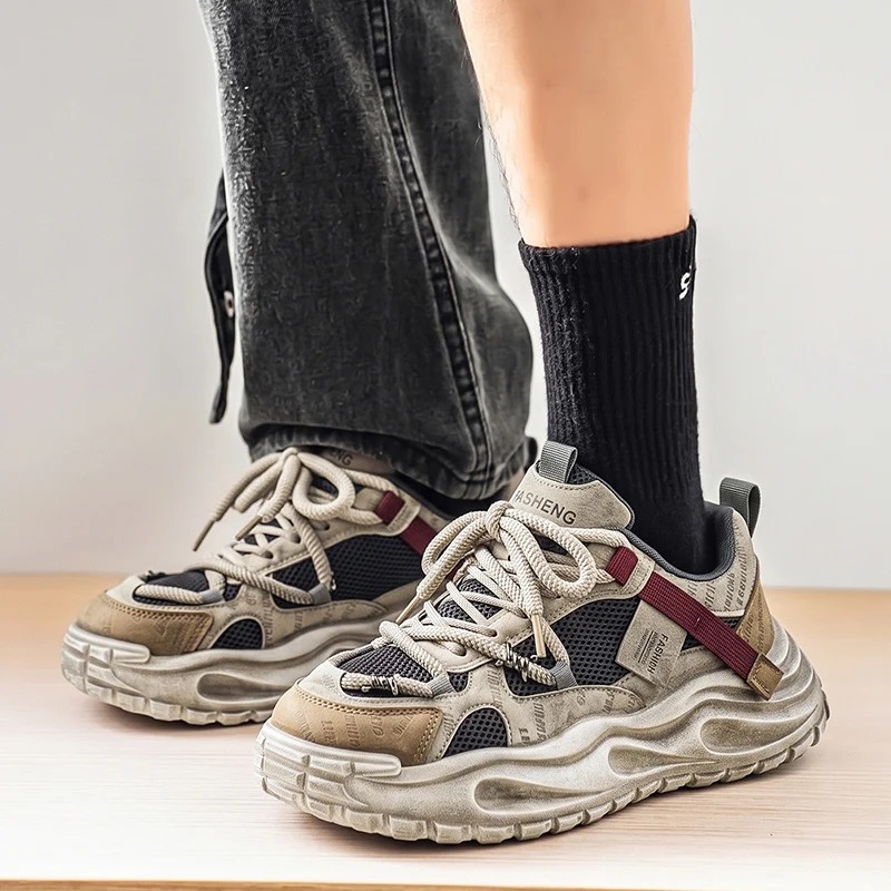 Men's Shoes Summer Retro Old Tire Sole Height Increasing Dad Shoes anti Slip Breathable Mesh Sports and Leisure Trendy Shoes