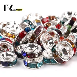 50pcs/lot 4 6 8 10mm Rhinestone Rondelle Crystal Round Loose Spacer Beads for Jewelry DIY Making Bracelet Necklace Accessories