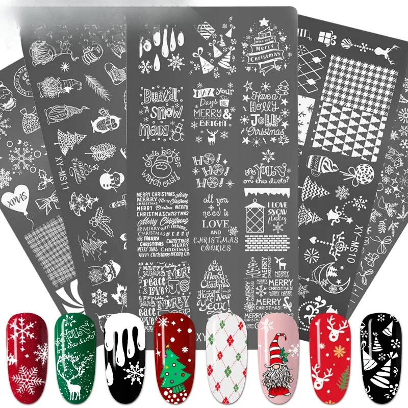 Cartoon Nail Stamping Plate Winter Cute Christmas Penguin Snowman Snowflake Leaf Nail Printing Stencil Templates Manicure Tools