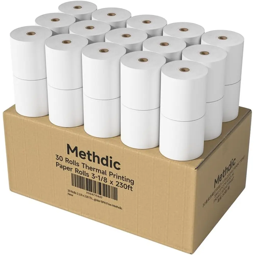 

30 Pack 3 1/8 x 230mm Thermal Receipt Paper Rolls, 55 GSM Thick, Premium Quality for POS Systems