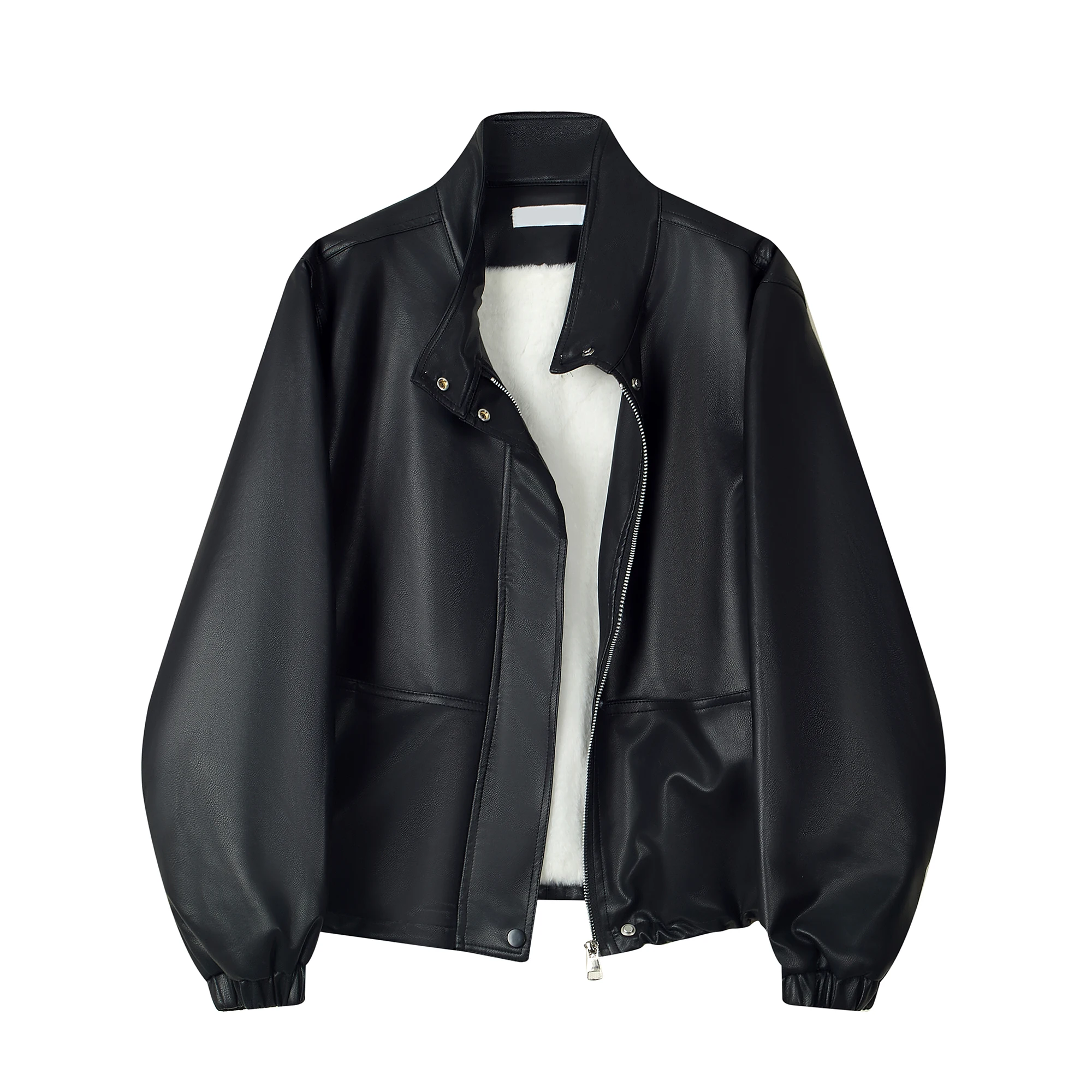 Retro Hong Kong Sle Fce gefüttert lose Motorrad Jaet ort winddicht Stehkragen Damen Winter warm PU Ledermantel