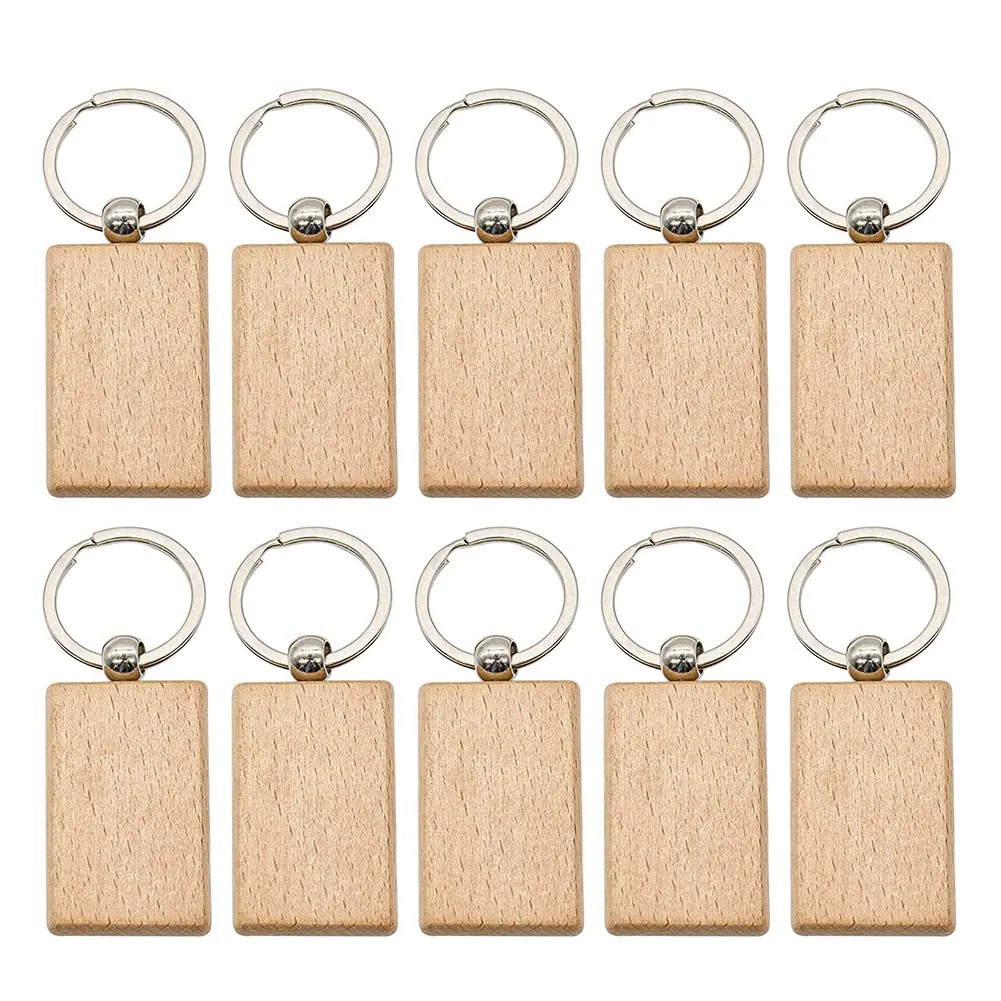 10Pcs Blank Wooden Key Chain Wood Keychain Key Ring Key Tags Personalized EDC or Best