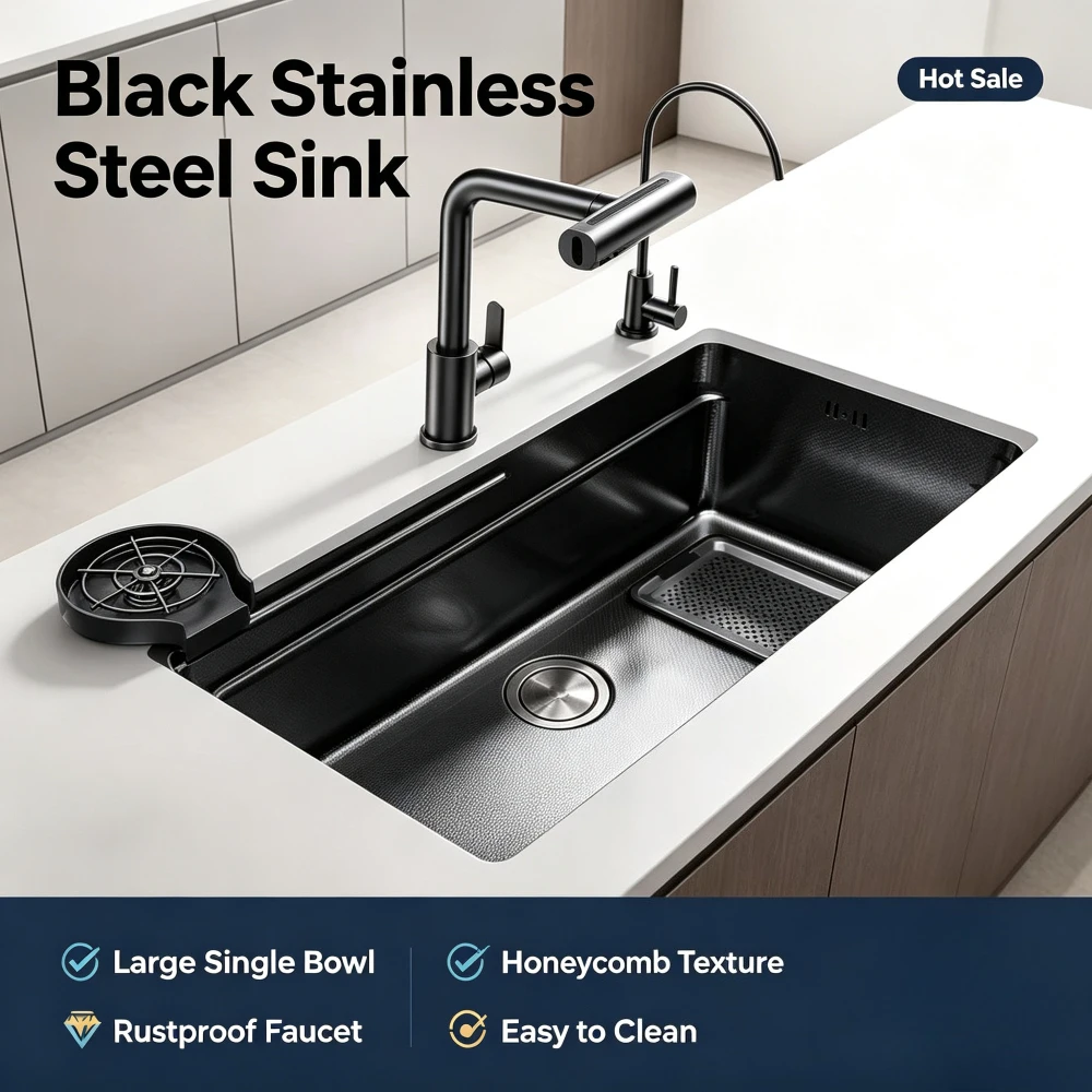 Large Single-basin Sink Drain Multifunctional Smart Kitchen Sink Nano-embossed Slag Collection Sink