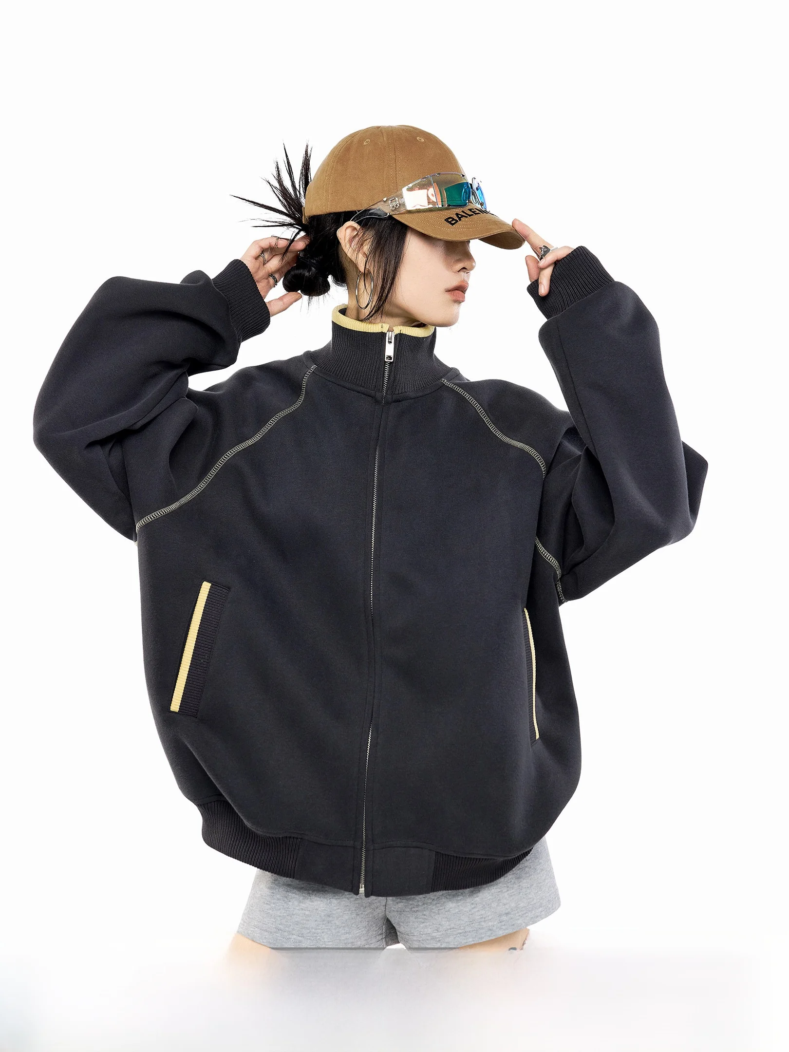 

Женская весенняя новинка Ichmode American Sle Hассo Line Sport: свободный кардиган на молнии, повседневная верхняя одежда