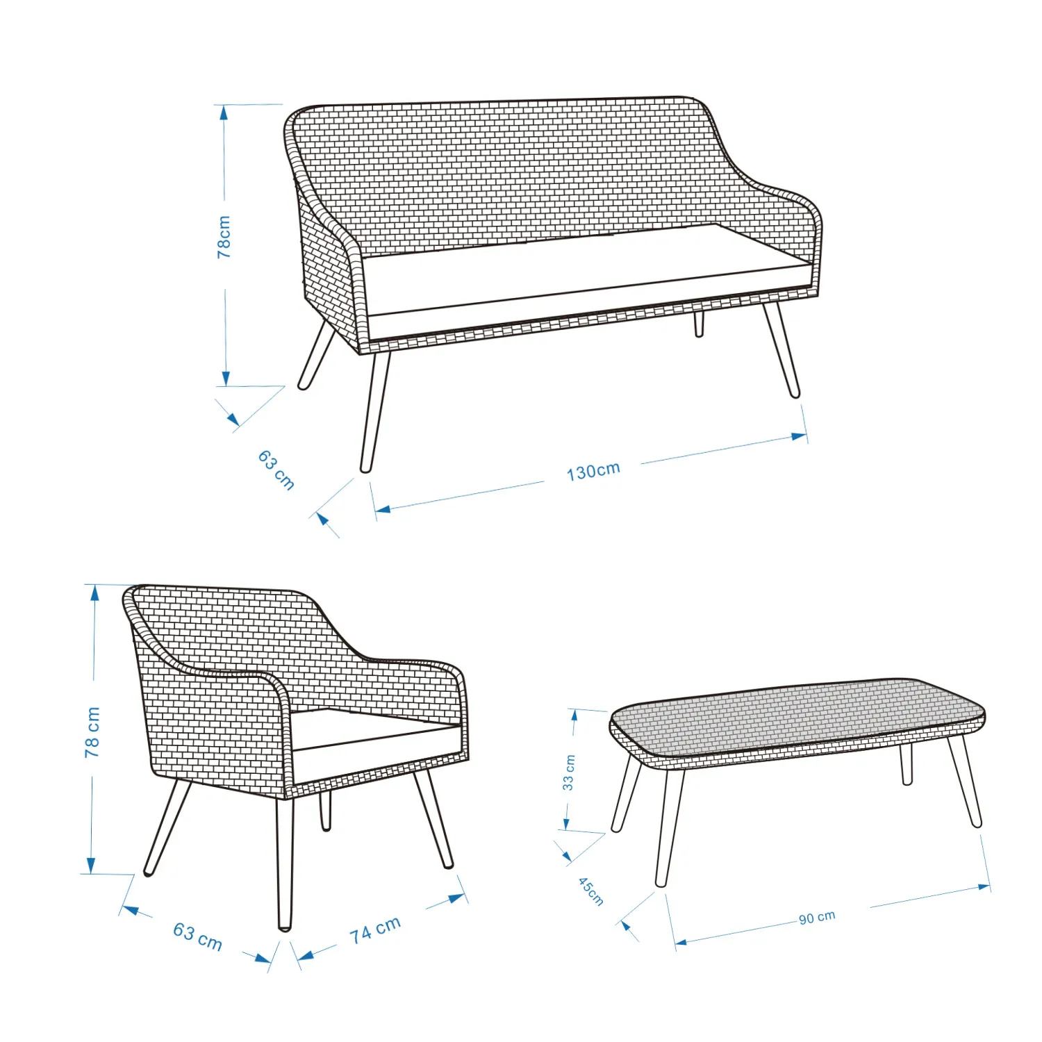 Hot Sell Leisure Garden Furniture Wicker Sofa Patio Seating Group Outdoor Rattan Conversation sets