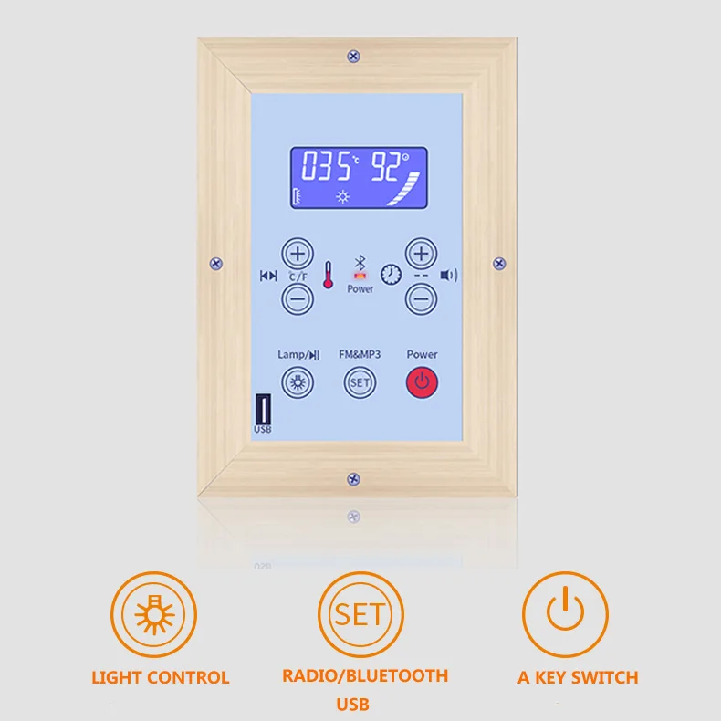 Infrared sauna and steam sauna control units include control panels and electrical boxes