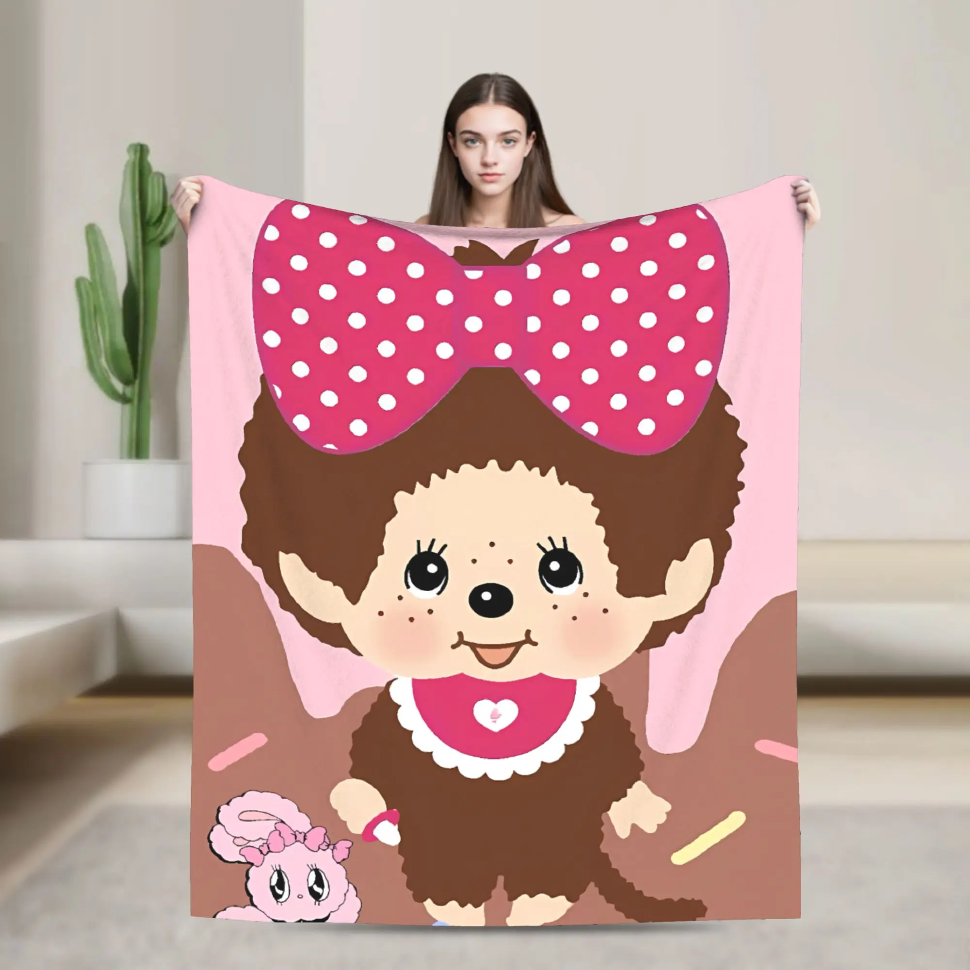Warm BlanketGirls Boys Decorative Cute Monchichis Throw Blanket  Flannel Bedspread For Outdoor Fluffy Sofa Bed Cover