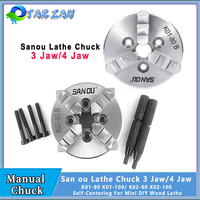 Sanou Chuck 3/4 Jaw Mini DIY Wood Lathe Self-Centering K01-80B K01-100B/ K02-80B K02-100B M14*1 thread With 11-19mm Connector