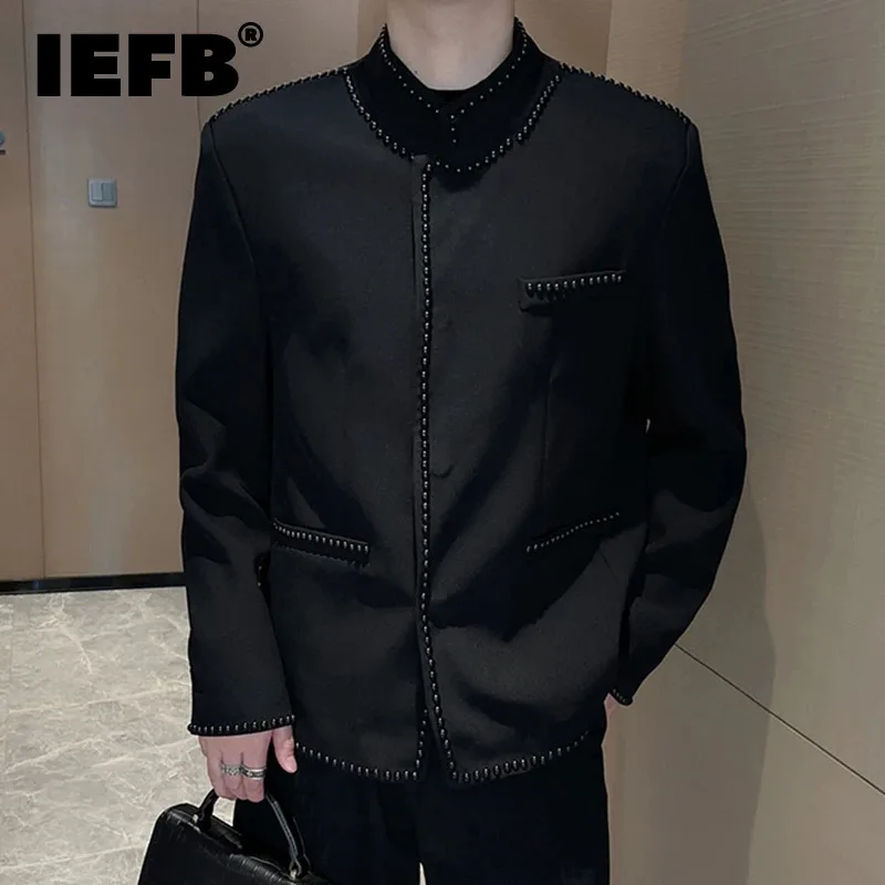 

IEFB Niche Design Men's Suit Jackets Rivet Solid Color Loose Stand Collar Singel Breasted Trendy Male Blazers New Fashion 9C7112