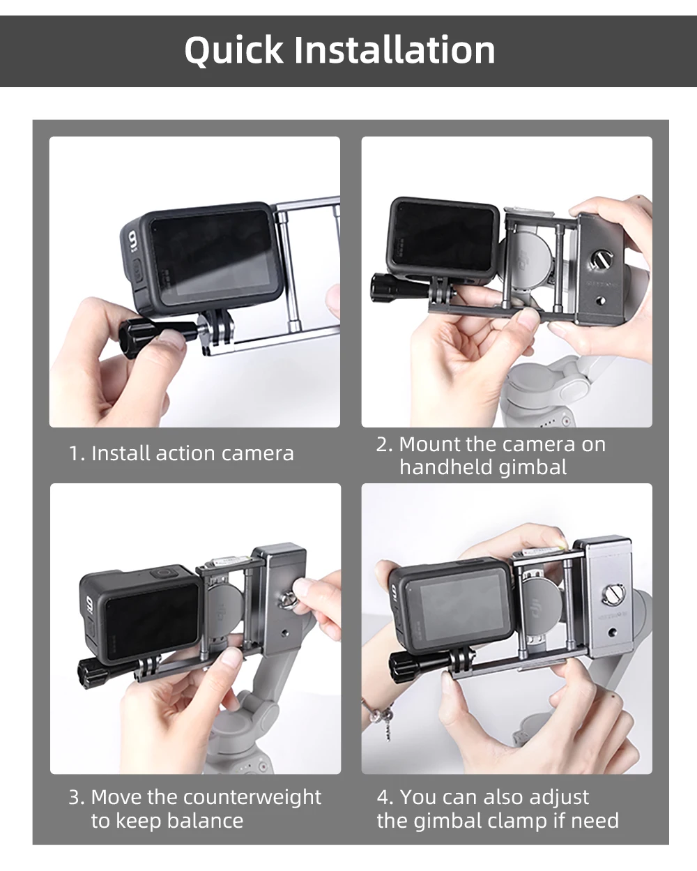 Sunnylife Handheld Gimbal Action Camera Adapter Switch Mount Plate Stabilizer for GoPro 9/8/Osmo Action for OM 4/Osmo Mobile 3/4 - Image 3
