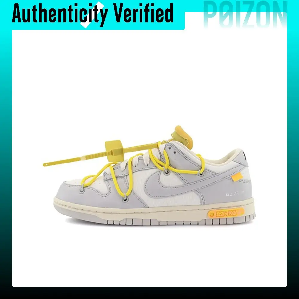 OFF WHITE X Nike Dunk Skateboard Shoes Unisex Low Top Gray/White DM1602-103