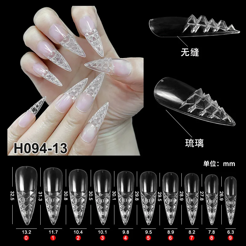 120 stücke konkave konvexe 3D-Kristallglas gefälschte Nail Art Tipps transparente trapezförmige lange spitze Nägel Nail Art Patches Erweiterung