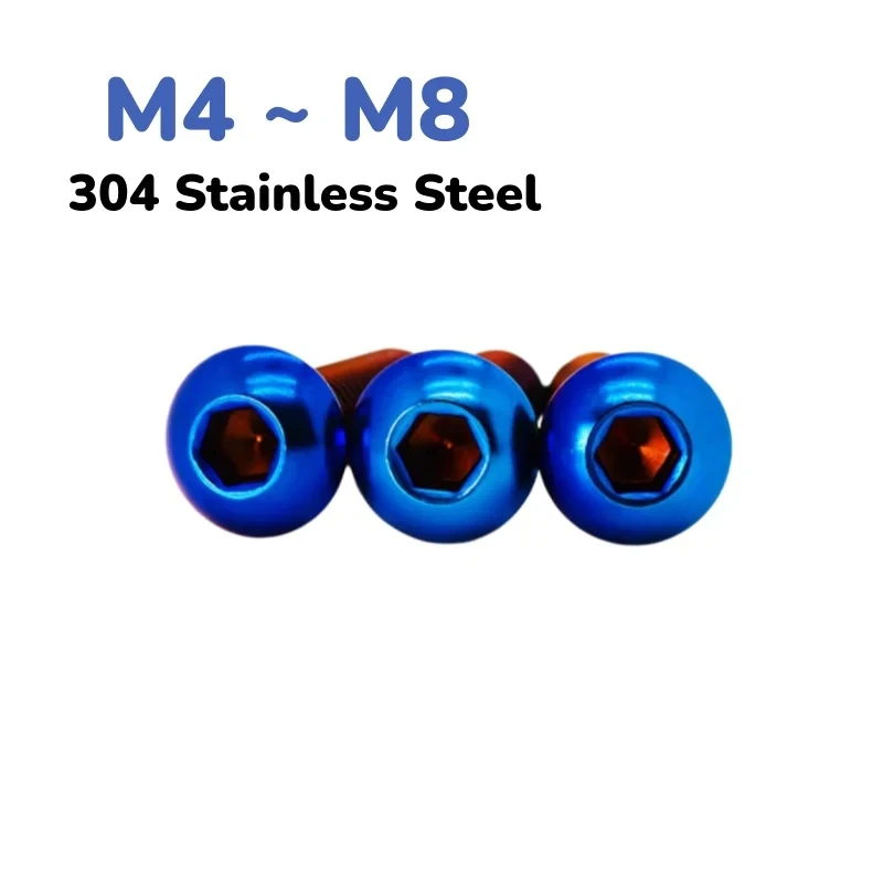 

M4 M5 M6 M8 304 Stainless Steel Titanium Blue Finish Button Head Hex Socket Screws / Allen Bolts for Motorcycle Custom Parts