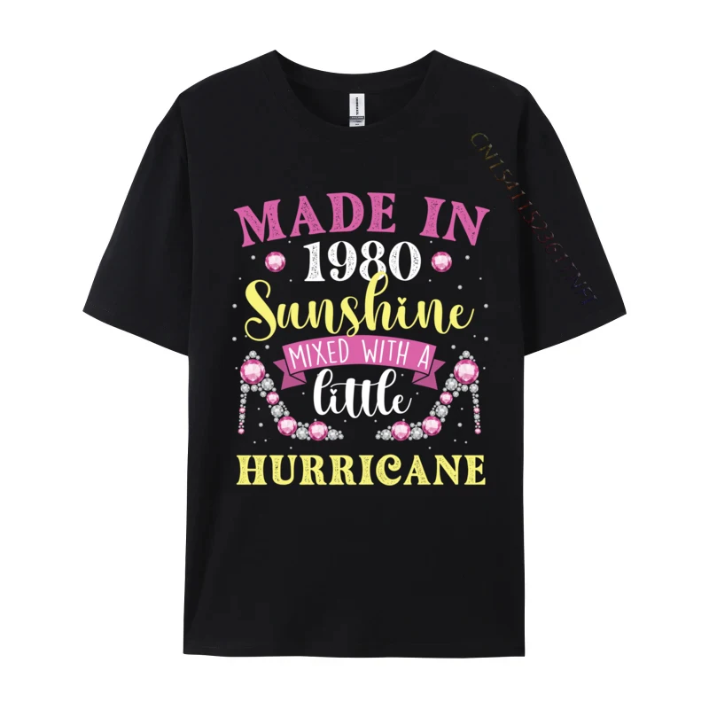 

Made In 1980 Sunshine Hurricane Year Of Birth Birthday Design Casual Crew Neck T-Shirt Plus Size Tees For Students