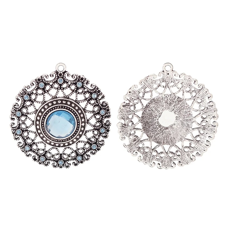 2pcs Tibetan Silver Large Lacework Filigree Flower Tribal Round Charms Elegant Pendants For DIY Necklace Jewelry Making Findings