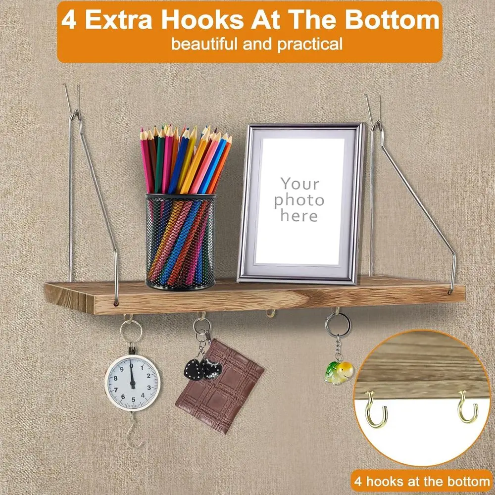 عبوتان من رف الحائط المقصور مع خطافات - منظم خشبي 11.8 بوصة لجدران مكعبات القماش، وإكسسوارات المكتب المعلقة والديكور للنساء #5