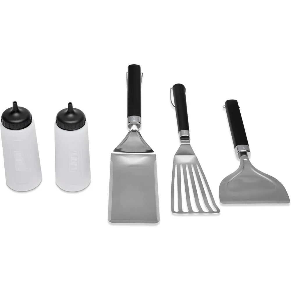 

5-Piece Griddle Tool Set for Pancakes, Fajitas & Burgers - Stainless Steel with Non-Slip Handles