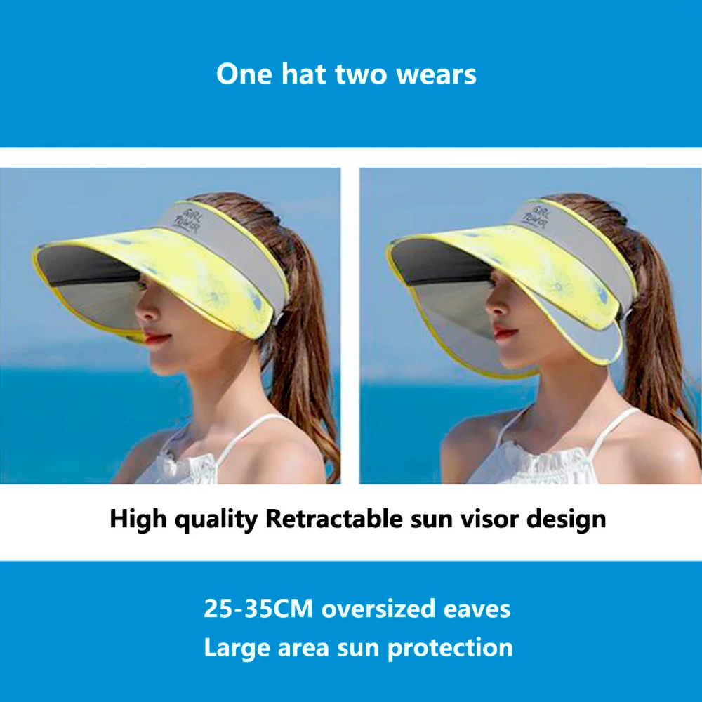 Summer Women Outdoor UV Protection Visors Pull-out Enlarged Brim Empty Top Hat Korean Flower Big Brim Bucket Hats Sun Hat Beach