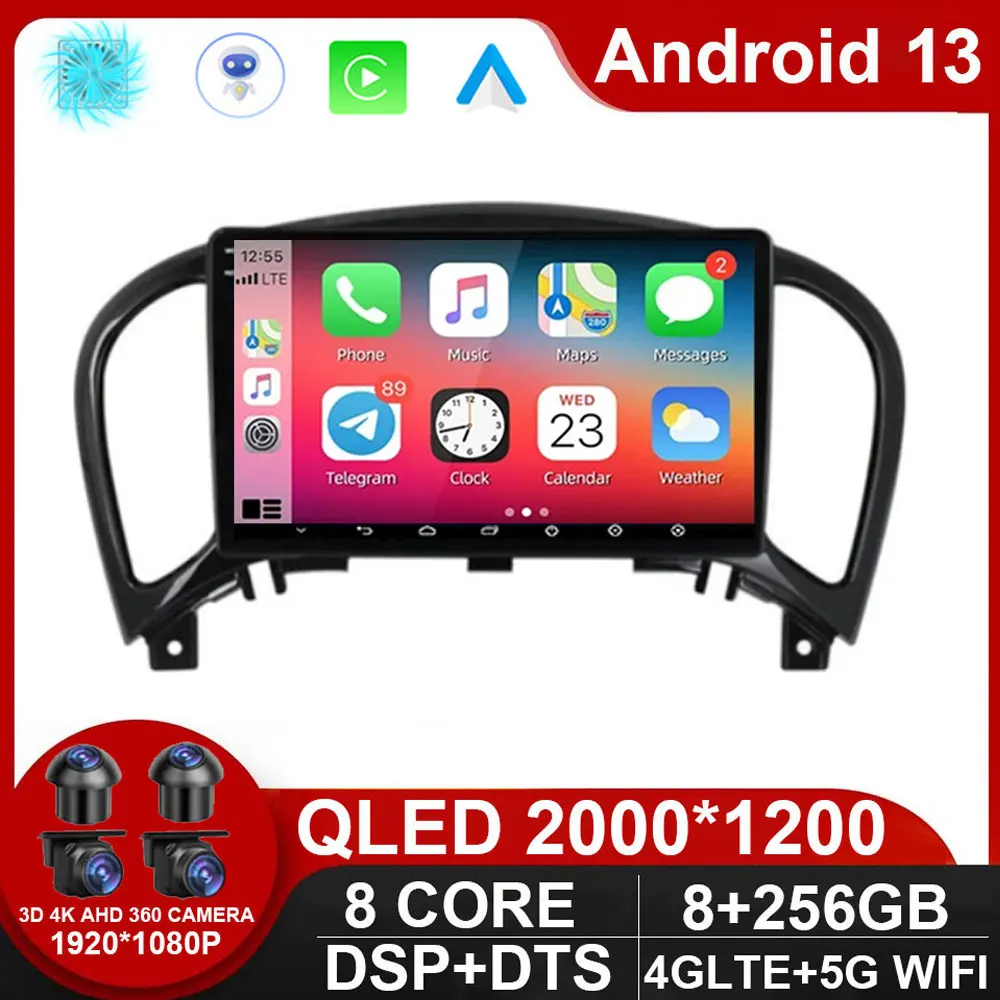 

9 "4G Carplay Android 13 автомобильный радиоприемник мультимедийный видеоплеер GPS-навигация для Nissan Juke YF15 2010-2014 головное устройство No 2din