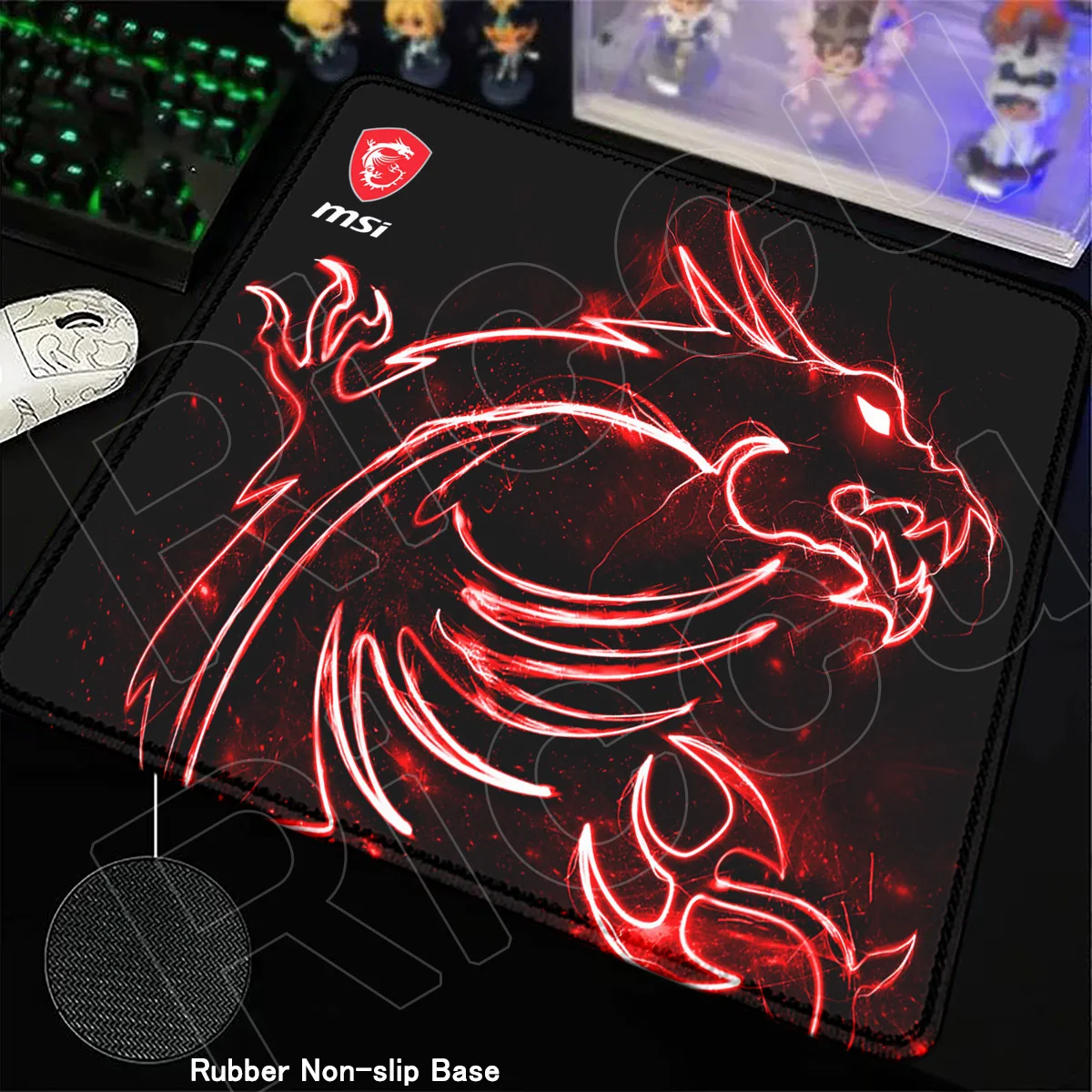 Kleines Gamer-Mauspad, MSI-Gummi, rutschfeste Basis, Schreibtischunterlage, 400 x 450 mm, quadratischer Teppich, Gaming-Geschwindigkeitsteppich, Tastatur, Laptop, Bürozubehör – Detail 9