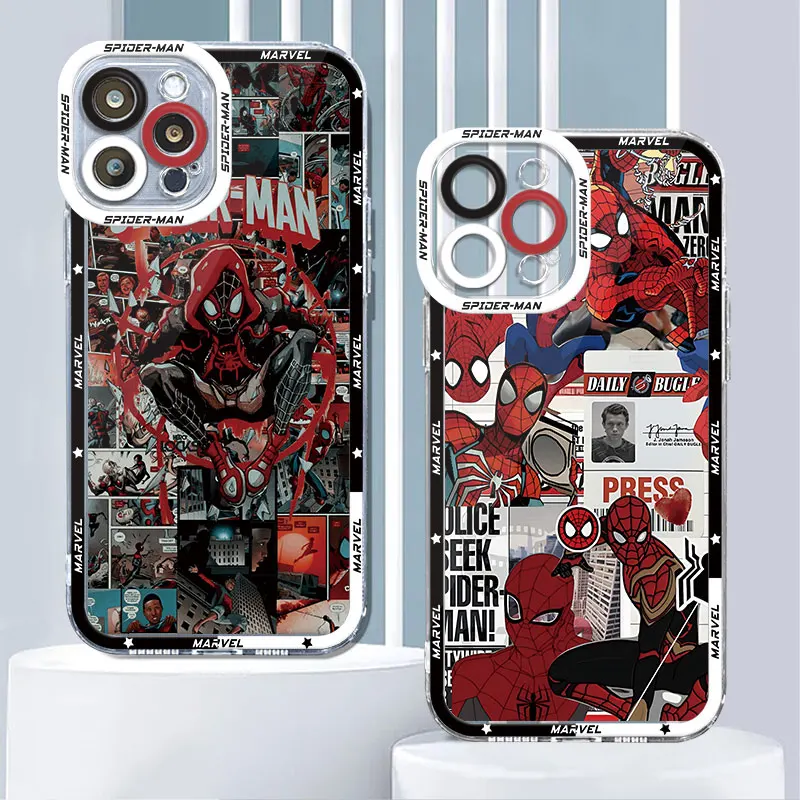 hot Marvel Spider Man Case for Xiaomi Redmi Note 12S 11S 9 Pro 11 Pro 9T 8 10 Pro 12 Pro Transparent Soft TPU Bumper Cover