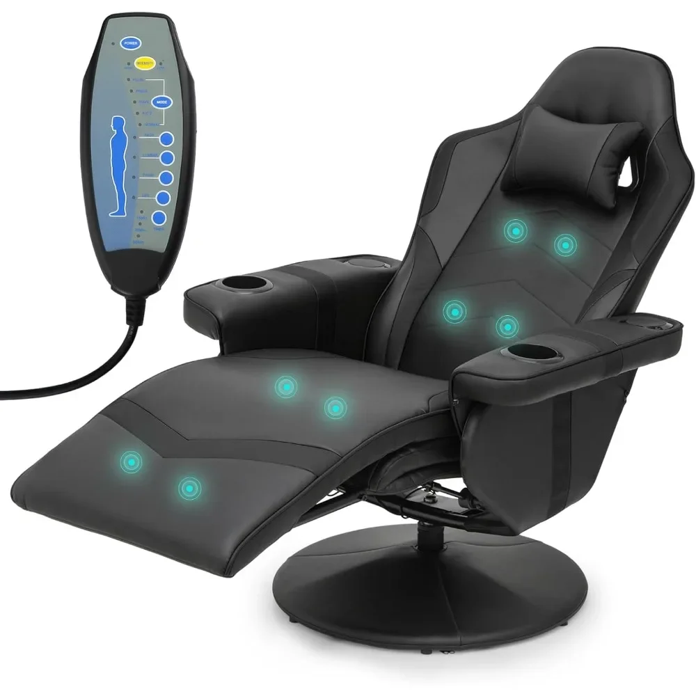 

Massage Gaming Chair with Bluetooth Speaker Ergonomic Computer Desk Chair Swivel Office Chair Adjustable Recliner PU Leather