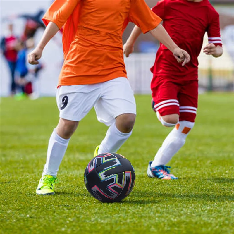 A69P-축구 공 크기 5 검정색 PU 미끄럼 방지 잔디 축구 성인 실내 실외 내마모성 PU 축구 공