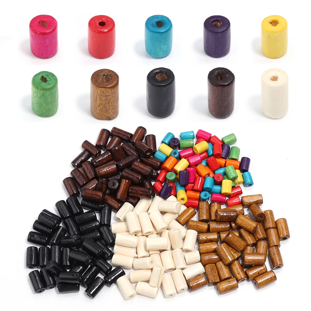200-400pcs/lot Natural Maple Wooden Beads Colored Cylindrical Loose Wood Bead For Jewelry Making DIY Bracelet Necklace Wholesale