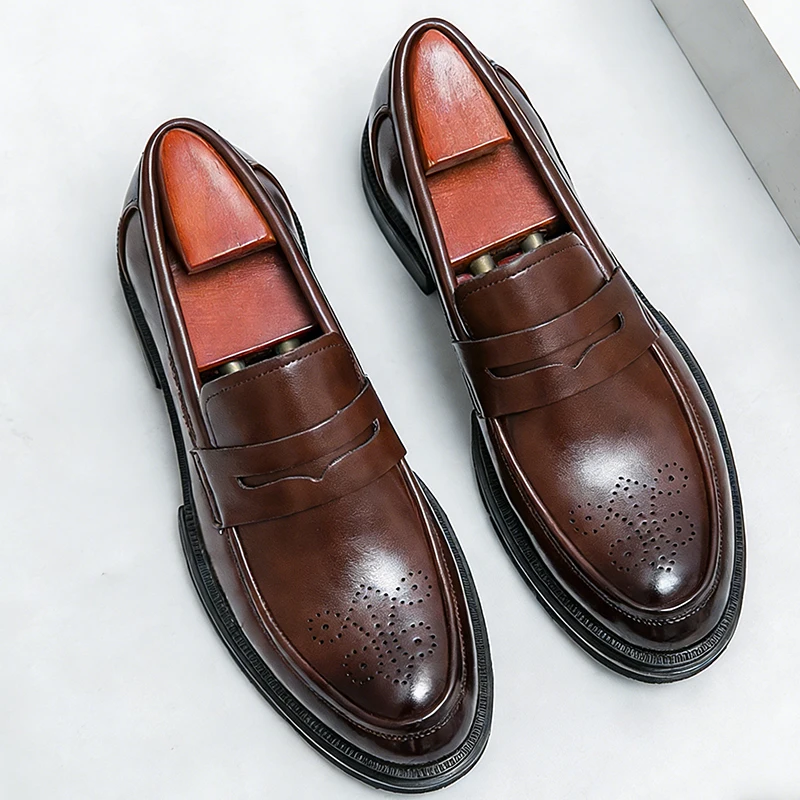 

Platform Wedding Brogues Shoes For Men Classic Office Social Men's Dress Leather Shoes Formal Casual Business Loafers Male