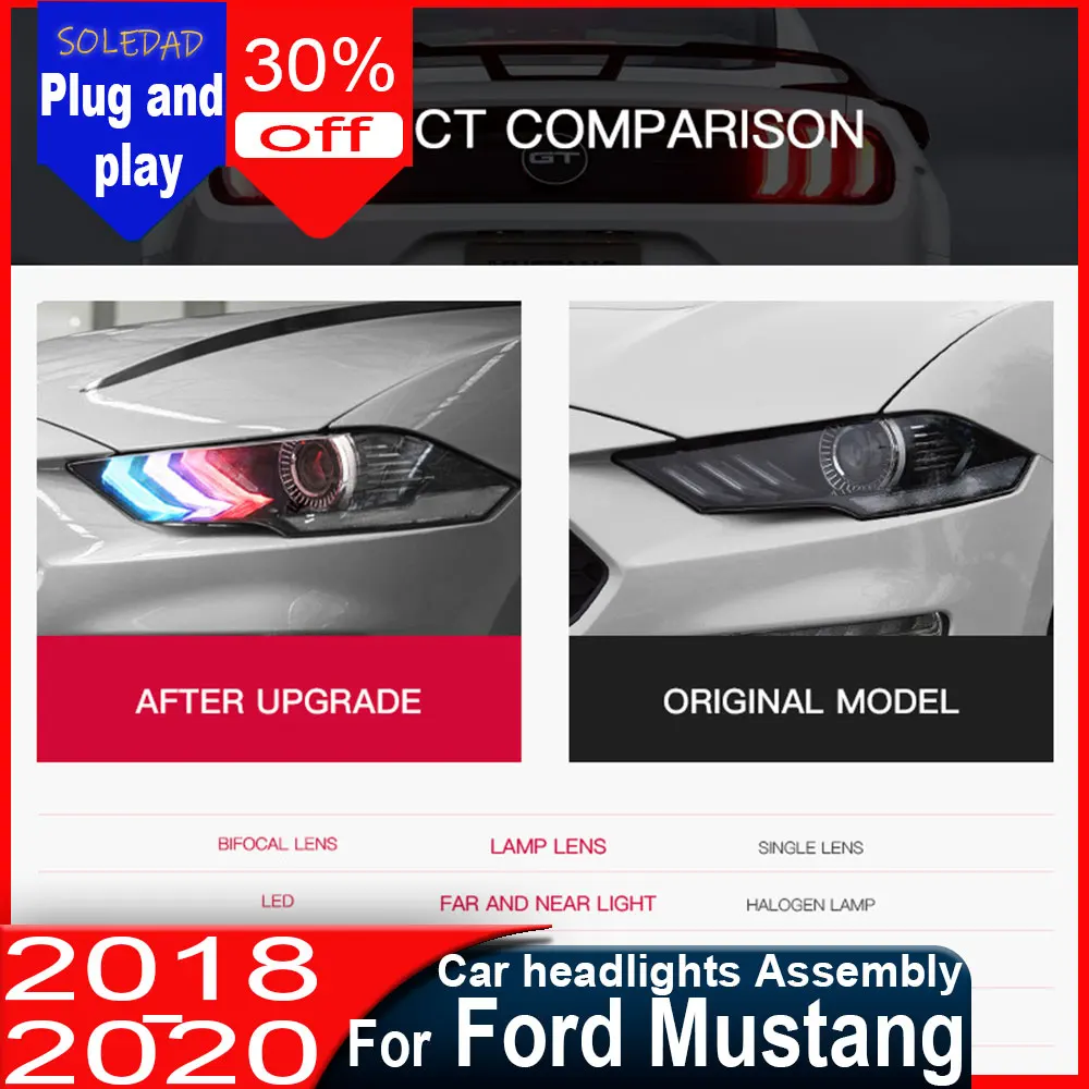 Car headlights for Ford Mustang 2018 2019 2020 Headlight Mustang Head Light DRL Turn Signal Low High Beam Projector Lens