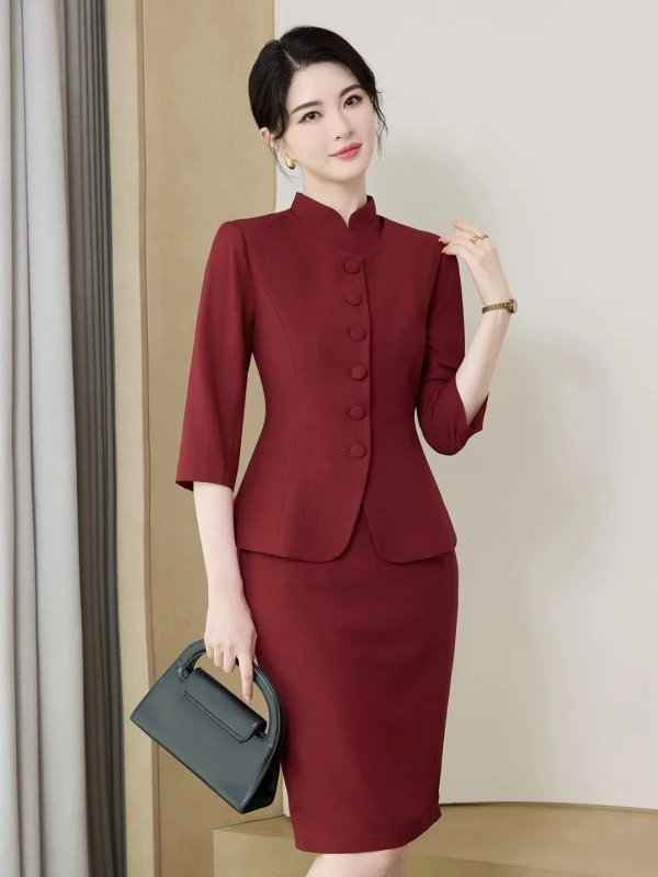 

Elegant Chinese Style Women's Suit Set Sleeveless Wrap Dress Two-Piece Outfit Spring Summer New Arrival OL Fashion