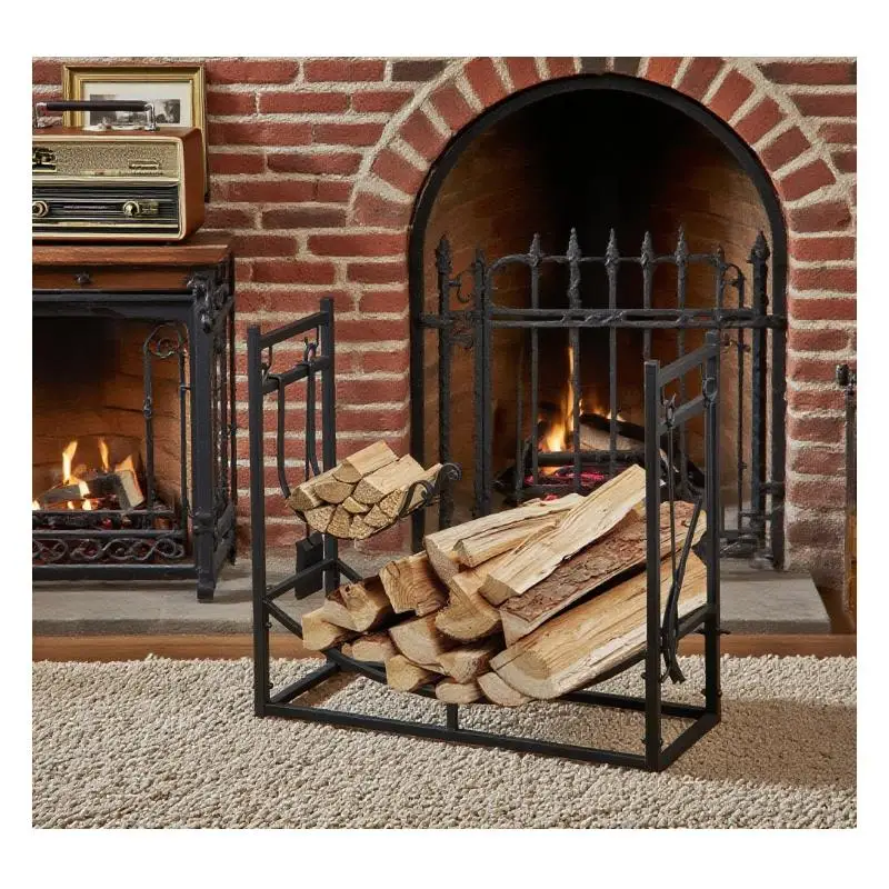 رف داخلي خارجي مع أدوات مدفأة وحامل حطب #3