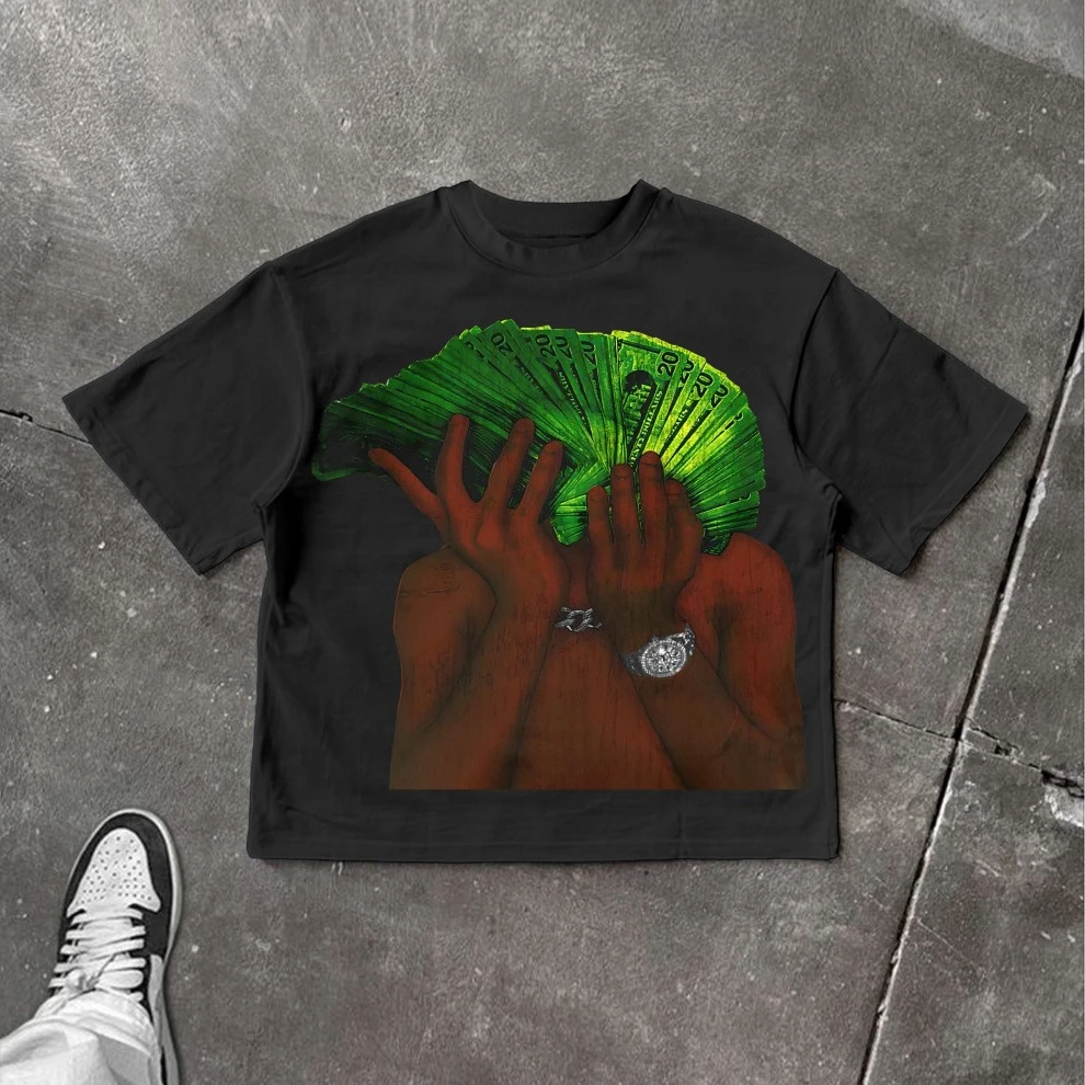 

Fly Rich Abstract Human Face Graphic Print T-shirt Men Y2K Summer Short Sleeves Oversize T-shirt Streetwear Women Tee Tops