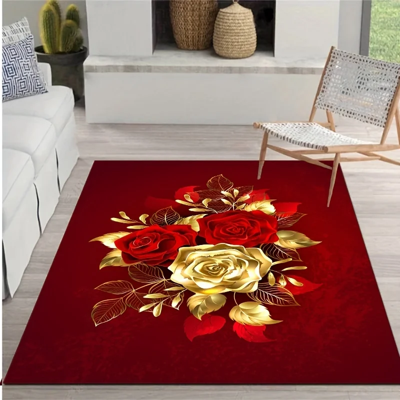 Red Roses Printing Carpet for Living Room Decor Sofa Table Large Area Rugs Bedroom Bedside Foot Pad Bathroom Anti-slip Floor Mat