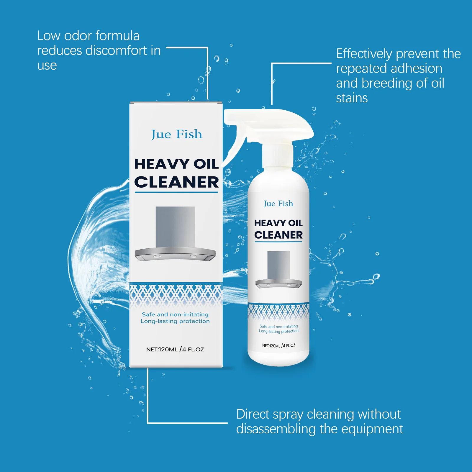 Jue Fish 120ml Multipurpose Heavy Oil Foam Cleaner - For Clothes, Kitchen Range Hood, Removes Stubborn Grease/Oil, Fast-Acting