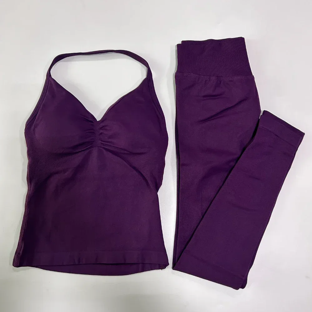 Nahtloses Gym-Set für Damen: Tanktops, High-Waist-Scrunch-Yoga-Leggings, Fitnesskleidung, Workout-Sets, Sportbekleidung, Gym-Anzug, Activewear – Detail 22